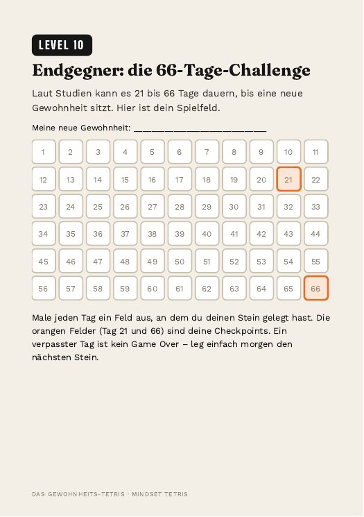 Level 10: 66-Tage-Challenge als Ausmal-Raster